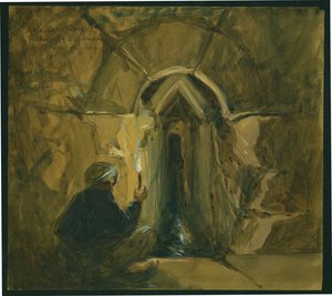 Berghugget tunnel, Salomons bassenger, nær Betlehem, 1872 (wc og blyant på papir)